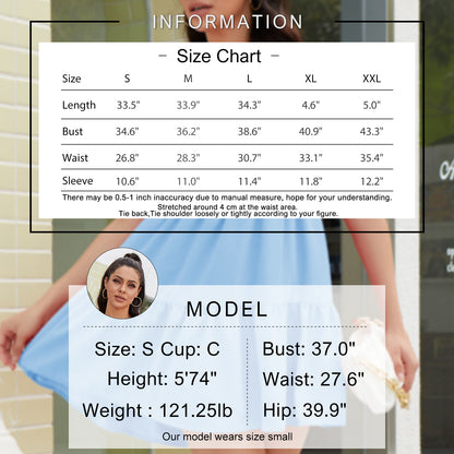 Exlura Women’s Round Neck Dress Backless Puff Short Sleeve Tie Back Ruffle Tiered Cut Out Mini Babydoll Dress