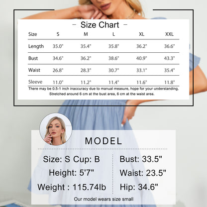 Exlura Women’s High Waist Square Neck Mini Dress Off Shoulder Smocked Puff Short Sleeve Summer Short Ruffle Dress