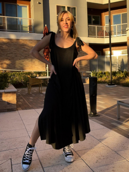 Exlura Women’s Scoop Neck Sleeveless T-Shirt Jersey Dress Tie Shoulder Strappy Backless Split Maxi House Dress