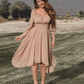 EXLURA Women's Tie Back Asymmetrical Hem Off Shoulder A-line Dresses Long Lantern Sleeve Ruffle Midi Dress