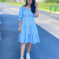 EXLURA Women's Back Tie Knot Square Neck Smocked Bust Puff Elbow Sleeve Ruffle Plaid Tiered Midi Dress