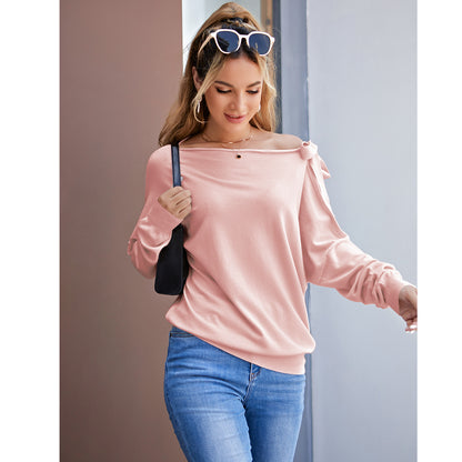 Tie Knot One Shoulder Blouse Batwing Sleeve Elegant Loose Fit Tops