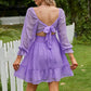 Exlura Women’s Swiss Dot Flowy Mini Dress Square Neck Long Lantern Sleeve Ruffle Dress Casual Cottagecore Boho Dress
