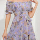 Floral Flowy Summer Dress - Square Neck Short Puff Sleeve Ruffle