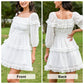 EXLURA Women's Short Mini Dress Square Neck A Line Long Sleeve Dress Tiered Ruffle Boho Wedding Guest Dress