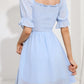 Summer Mini Dress - Sweetheart Neckline Swiss Dot Smocked Short Sleeve