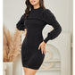 EXLURA Women’s Bodycon Knit Sweater Dress Mock Neck Smocked Long Lantern Sleeve Pullover Dress Ruffle Vintage Club Mini Dress