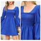 EXLURA Women’s Long Puff Sleeve Dress with Pockets Smocked Ruffle Square Neck Mini Dress Babydoll Vintage Cocktail Party Dress