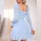 EXLURA Women’s Sweetheart Neckline Ruffle Flowy Dress Smocked Long Puff Sleeve Mini Dress Cottagecore Wedding Guest Dress