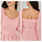 EXLURA Women’s Sweetheart Neckline Ruffle Flowy Dress Smocked Long Puff Sleeve Mini Dress Cottagecore Wedding Guest Dress