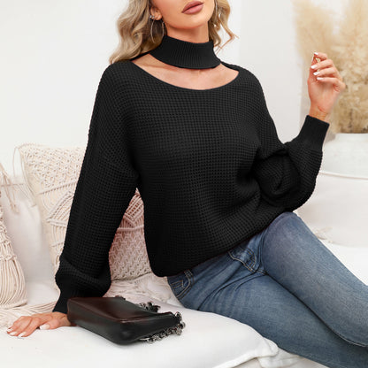 EXLURA Women’s Halter Chunky Pullover Sweater  Cut Out Long Puff Sleeve Knit Jumpers Tops Casual Trendy Tops