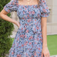 Floral Flowy Summer Dress - Square Neck Short Puff Sleeve Ruffle