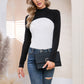 EXLURA Women’s Color Block Pullover Sweater Mock Neck Slim Fitted Long Sleeve Turtleneck Casual Trendy Tops Jumpers