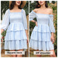 Exlura Women’s Off Shoulder Ruffle Dress Sundress Puff Sleeve Backless Tiered Smocked Tie Waist Flowy Mini Dress