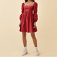 Square Neck Dress Long Puff Sleeve A-Line Casual Short Mini Dress