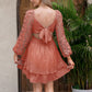 KRDR302EXLURA Women’s Lace Long Puff Sleeve Mini Dress Square Neck Backless Short Swing Party Dress Tie Back Bridesmaid Wedding Guest Dresses