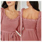 EXLURA Women’s Sweetheart Neckline Ruffle Flowy Dress Smocked Long Puff Sleeve Mini Dress Cottagecore Wedding Guest Dress
