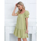 Exlura Women’s Square Neck Puff Short Sleeve Dress Off Shoulder Tiered Ruffle A-Line Babydoll Mini Party Dress