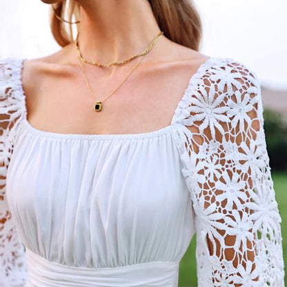 KRDR302EXLURA Women’s Lace Long Puff Sleeve Mini Dress Square Neck Backless Short Swing Party Dress Tie Back Bridesmaid Wedding Guest Dresses