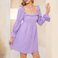 Exlura Women’s Bridal Shower Wedding Guest  Dress Square Neck Long Sleeve Ruffle Dress Backless Tie Back Swing Dress Mini Short Dresses