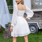 EXLURA Women’s Drawstring Mini Dress Sweetheart Neckline Smocked Flowy Dress Puff Long Sleeve Ruffle Cute Wedding Guest Dress