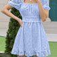 Floral Textured Square Neck Short A Line Dress