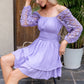 KRDR302EXLURA Women’s Lace Long Puff Sleeve Mini Dress Square Neck Backless Short Swing Party Dress Tie Back Bridesmaid Wedding Guest Dresses