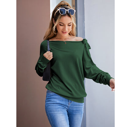 Tie Knot One Shoulder Blouse Batwing Sleeve Elegant Loose Fit Tops