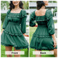 EXLURA Women's Short Mini Dress Square Neck A Line Long Sleeve Dress Tiered Ruffle Boho Wedding Guest Dress