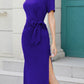 Summer Tshirt Midi Dress - Short Sleeve Slit Knit