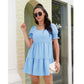 Exlura Women’s Round Neck Dress Backless Puff Short Sleeve Tie Back Ruffle Tiered Cut Out Mini Babydoll Dress