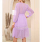 EXLURA Women’s Belted Swiss Dot V Neck Midi Dress Long Puff Sleeve Ruffle Dress Lace Patchwork Wedding Guest Dress