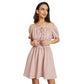 Exlura Women’s Off Shoulder Elegant Short Dress Ruched Drawstring Smocked Short Puff Sleeve High Waist Mini Dress
