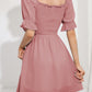 Summer Mini Dress - Sweetheart Neckline Swiss Dot Smocked Short Sleeve