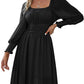 EXLURA Women's Tie Back Asymmetrical Hem Off Shoulder A-line Dresses Long Lantern Sleeve Ruffle Midi Dress