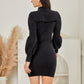 EXLURA Women’s Bodycon Knit Sweater Dress Mock Neck Smocked Long Lantern Sleeve Pullover Dress Ruffle Vintage Club Mini Dress