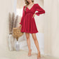 EXLURA Women’s Swiss Dot Flowy Mini Dress V Neck Long Puff Sleeve Tie Back Ruffle Dress Sexy Cottagecore Wedding Guest Dress