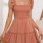 Summer Vacation Mini Sundresses - Smocked Sleeveless Ruffle