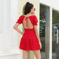 Exlura Women’s Round Neck Dress Backless Puff Short Sleeve Tie Back Ruffle Tiered Cut Out Mini Babydoll Dress