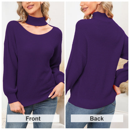 EXLURA Women’s Halter Chunky Pullover Sweater  Cut Out Long Puff Sleeve Knit Jumpers Tops Casual Trendy Tops