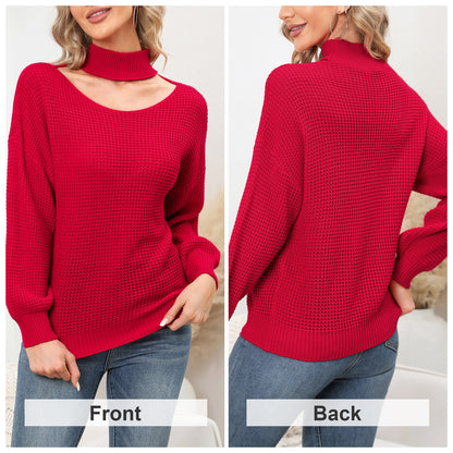 EXLURA Women’s Halter Chunky Pullover Sweater  Cut Out Long Puff Sleeve Knit Jumpers Tops Casual Trendy Tops