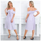 Exlura Women’s Off Shoulder Ruffle Long Dress Tie Knot Sleeveless Strappy Smocked A-Line Backless Midi Dress