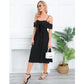Exlura Women’s Off Shoulder Ruffle Long Dress Tie Knot Sleeveless Strappy Smocked A-Line Backless Midi Dress