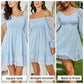 Exlura Women’s Vintage Mini Dress Round Neck Long Sleeve Swiss Dot Empire Waist Skater Dress Babydoll Casual Dress