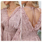 EXLURA Women’s V Neck Ruffle Floral Boho Mini Dress Backless Batwing Long Sleeve Dress Vintage Wedding Guest Dress
