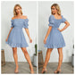 Exlura Women’s High Waist Square Neck Mini Dress Off Shoulder Smocked Puff Short Sleeve Summer Short Ruffle Dress