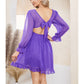 EXLURA Women’s Swiss Dot Flowy Mini Dress V Neck Long Puff Sleeve Tie Back Ruffle Dress Sexy Cottagecore Wedding Guest Dress