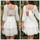 Exlura Women’s Off Shoulder Ruffle Dress Sundress Puff Sleeve Backless Tiered Smocked Tie Waist Flowy Mini Dress