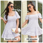 Exlura Women’s Off Shoulder Round Neck Dress Puff Short Sleeve Ruffle Plaid Tiered Swing Mini Dress Sundress