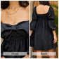 Casual Mini Dress Square Neck Bow Long Puff Sleeve Dress Empire Waist Boho Wedding Guest Dress